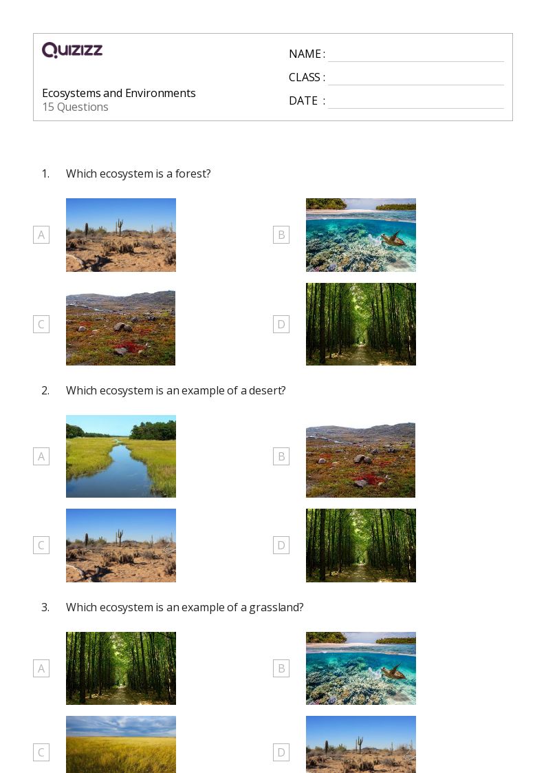 50+ Ecosystems worksheets for 3rd Grade on Quizizz Free & Printable