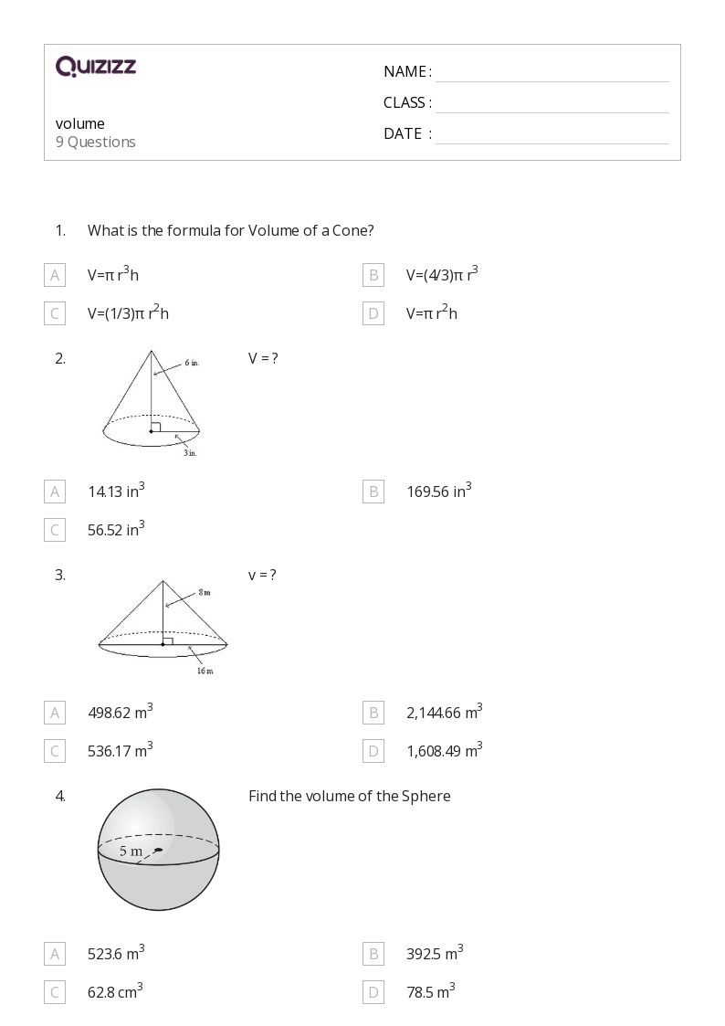 50+ Volume of a Sphere worksheets for 1st Grade on Quizizz Free & Printable