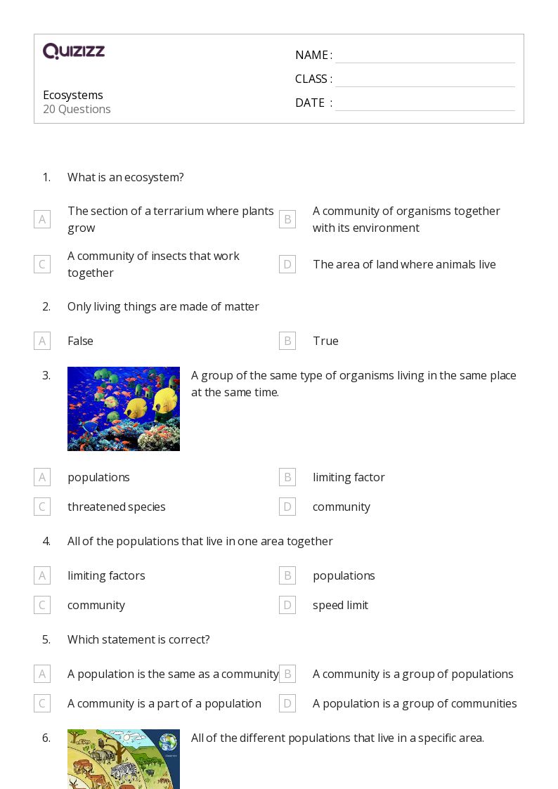 50+ Ecosystems worksheets for 4th Grade on Quizizz Free & Printable