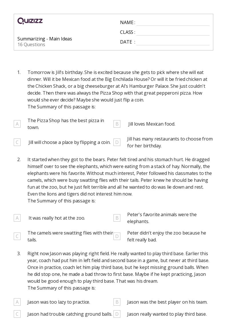 50+ Summarizing worksheets for 3rd Grade on Quizizz Free & Printable