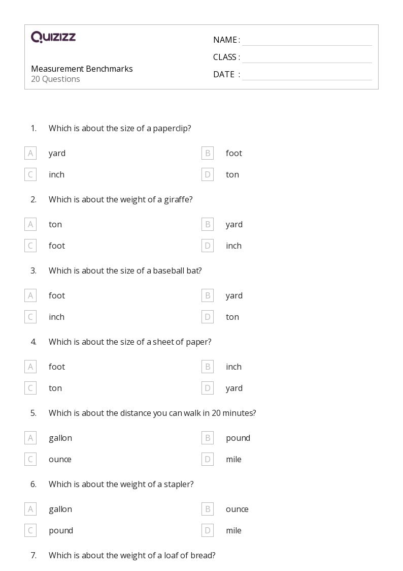 50+ Measurement worksheets for 4th Class on Quizizz Free & Printable