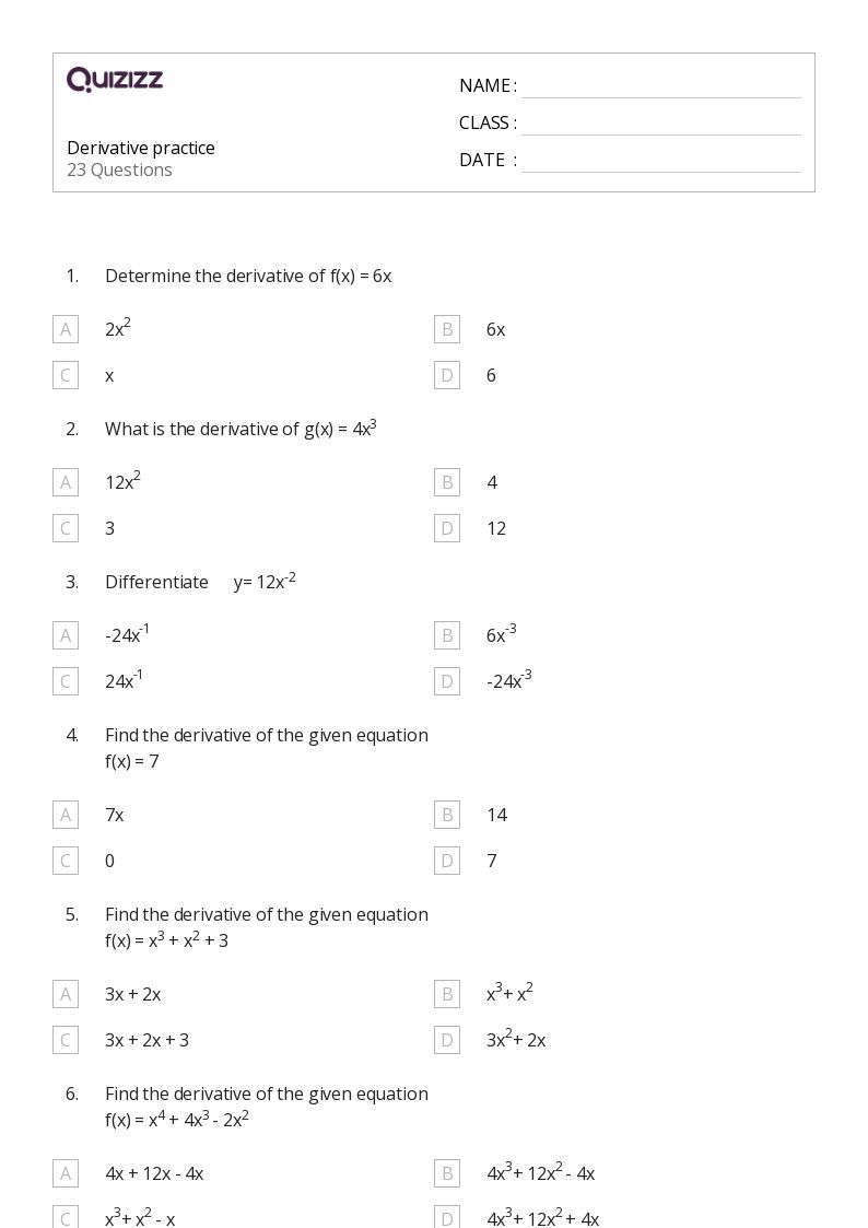 50+ derivatives of trigonometric functions worksheets for 10th Grade on