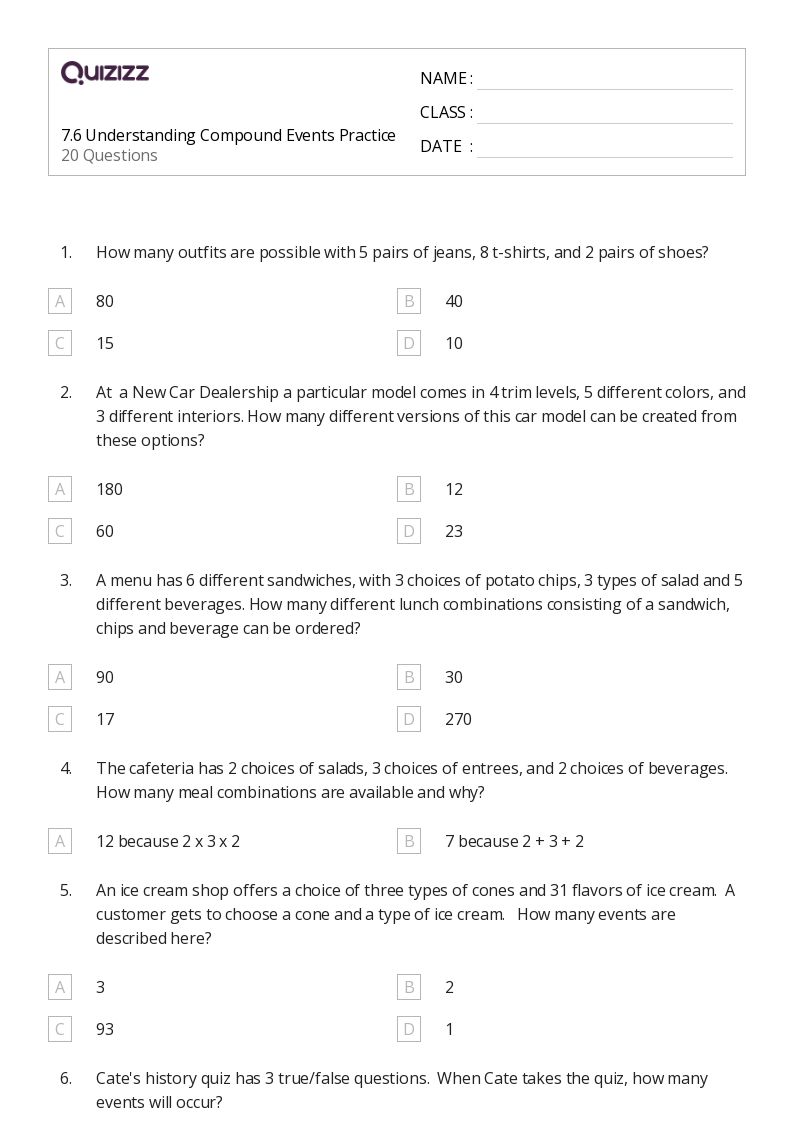 50+ Probability of Compound Events worksheets on Quizizz Free & Printable