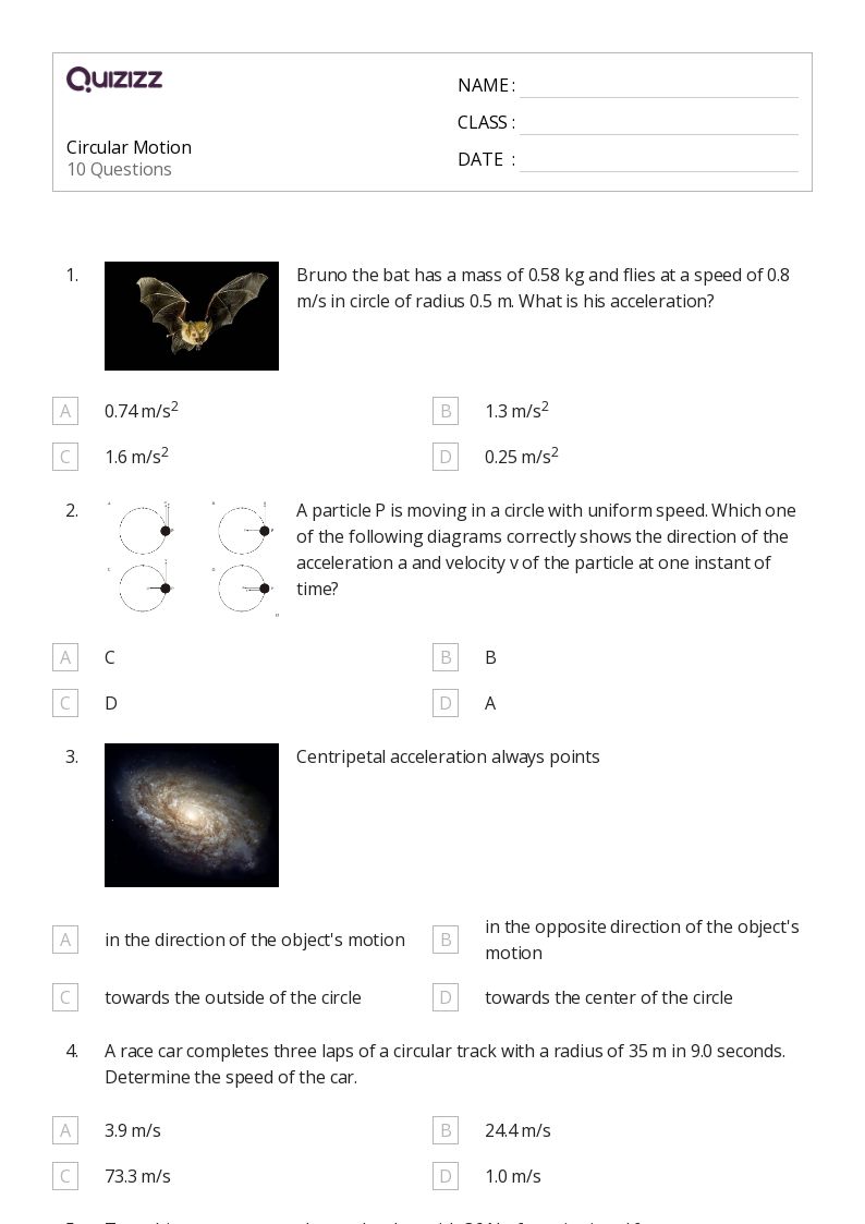 50+ centripetal acceleration worksheets for 11th Grade on Quizizz Free & Printable