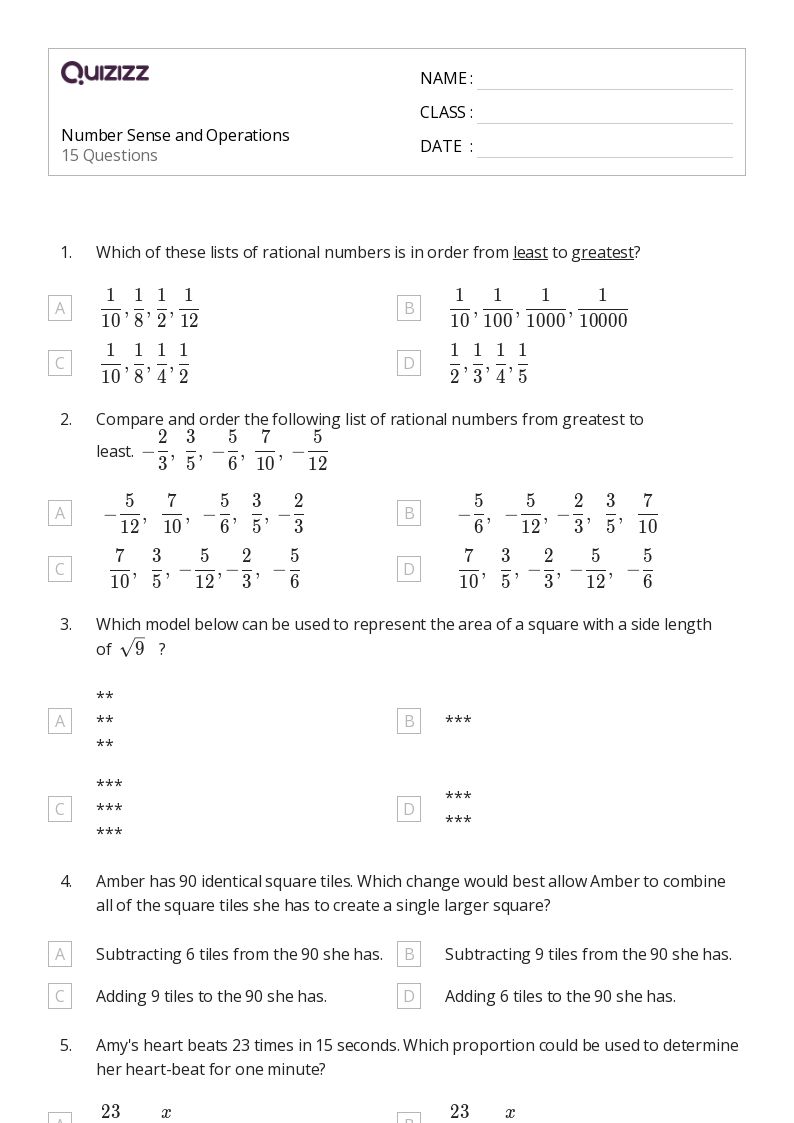 50+ Number Sense worksheets for 7th Grade on Quizizz Free & Printable