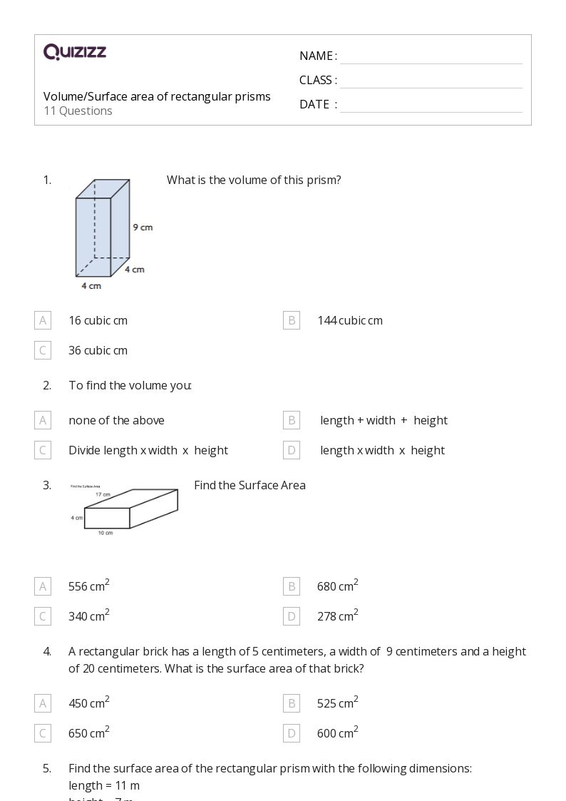 50+ Rectangular Prisms worksheets for 7th Year on Quizizz | Free