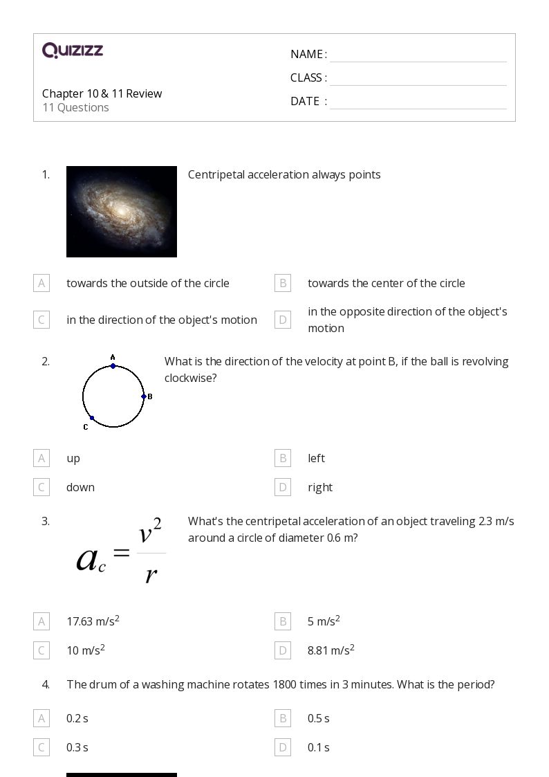 50+ centripetal acceleration worksheets for 9th Class on Quizizz Free & Printable