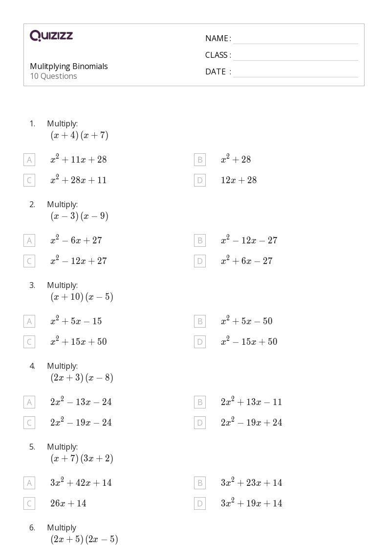 50+ binomial theorem worksheets for 8th Class on Quizizz Free & Printable