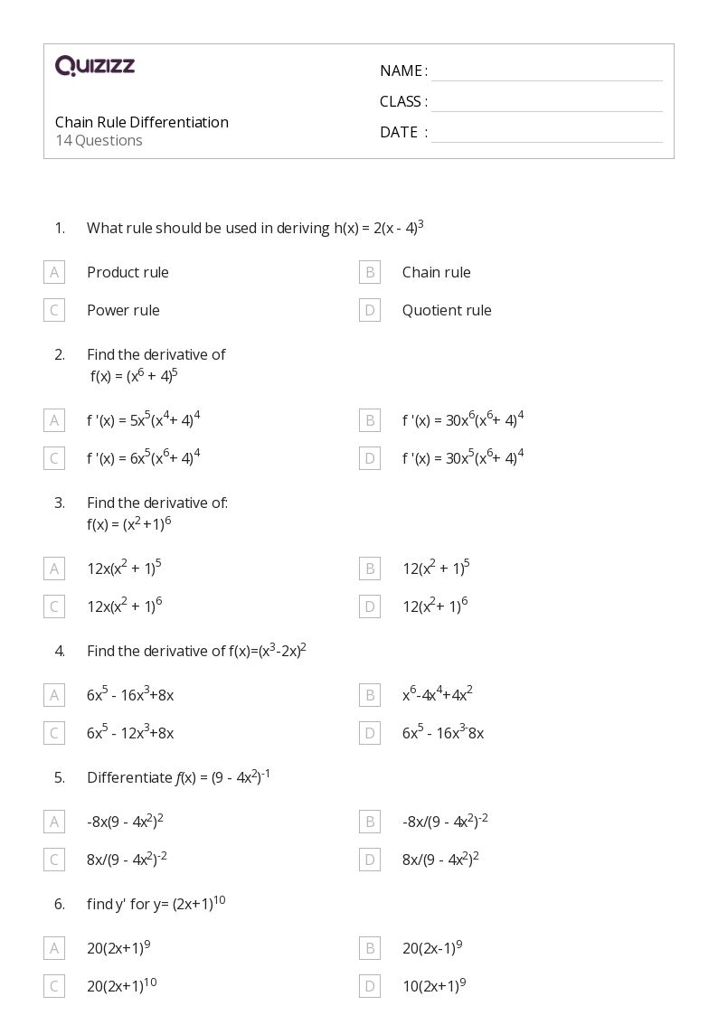 50+ chain rule worksheets for 11th Year on Quizizz | Free & Printable