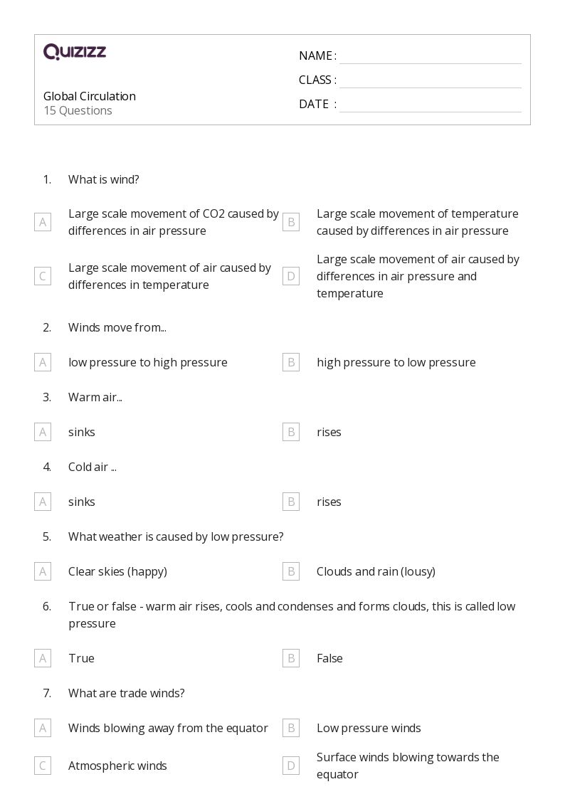 50+ atmospheric circulation and weather systems worksheets for 8th Class on Quizizz Free
