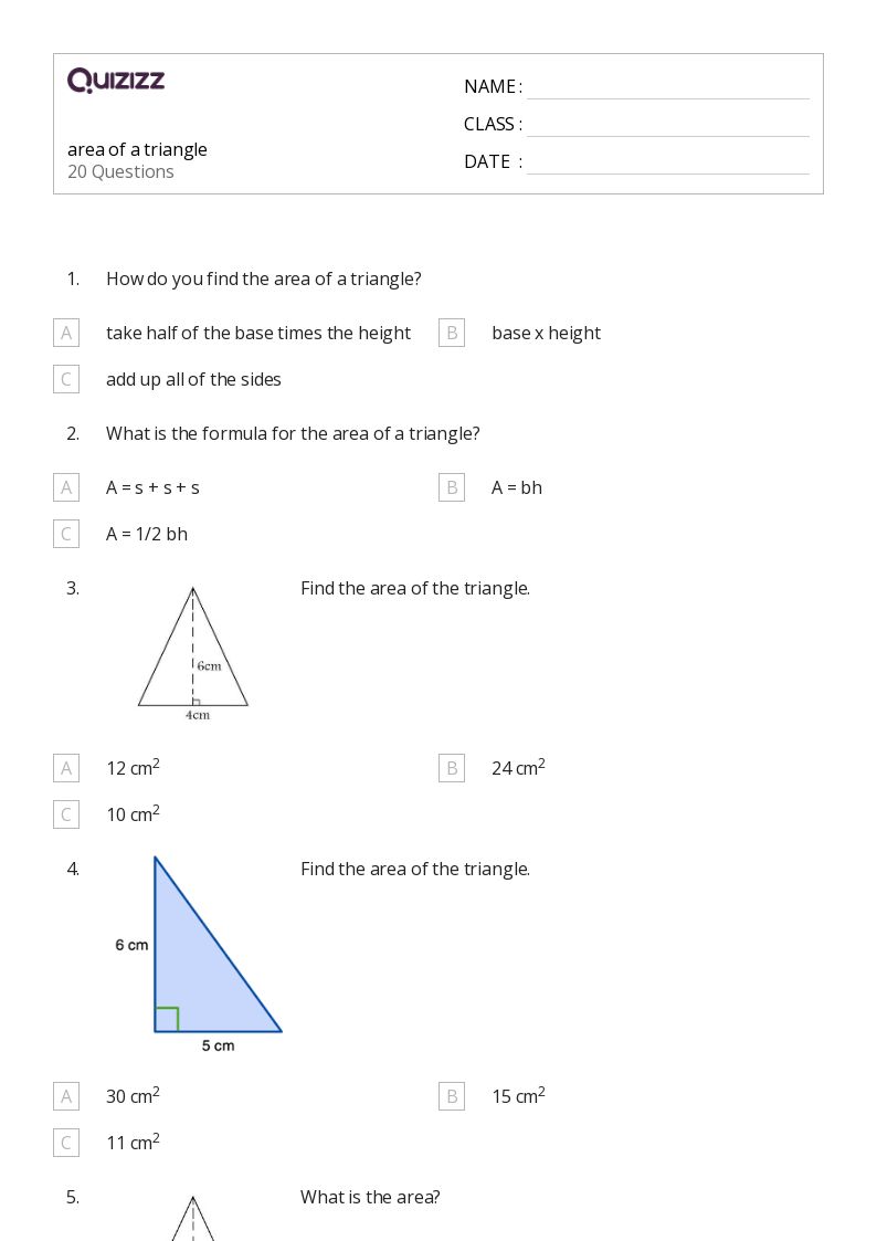 50+ Area of a Triangle worksheets for 8th Class on Quizizz Free