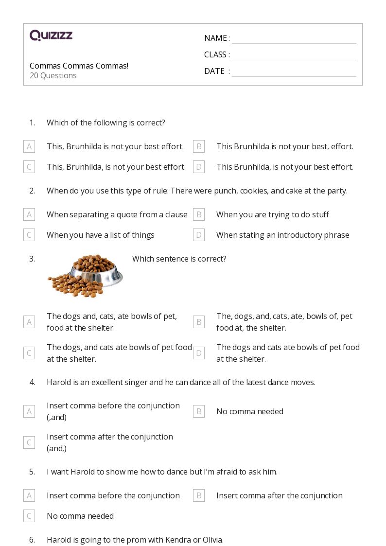 50+ Commas worksheets for 7th Grade on Quizizz | Free & Printable