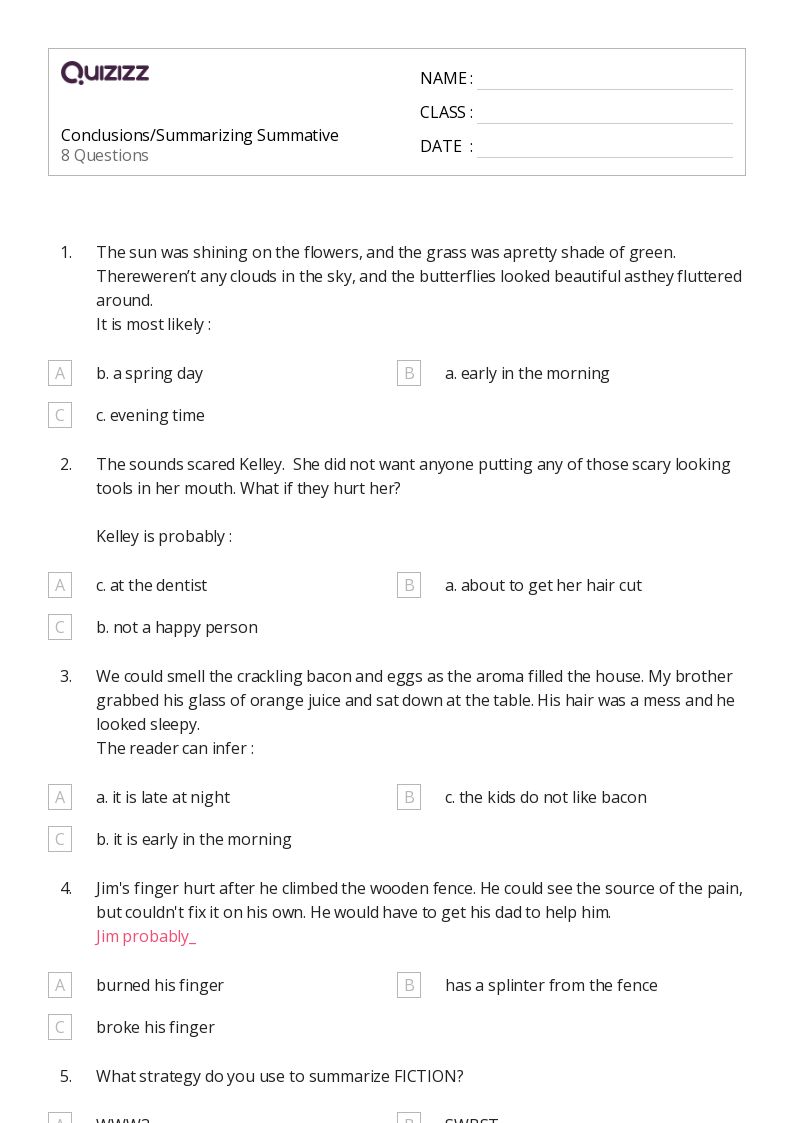 50+ Summarizing worksheets for 2nd Grade on Quizizz Free & Printable