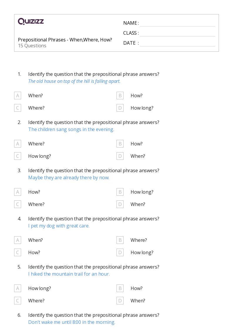 50+ Prepositional Phrases worksheets for 5th Grade on Quizizz Free & Printable