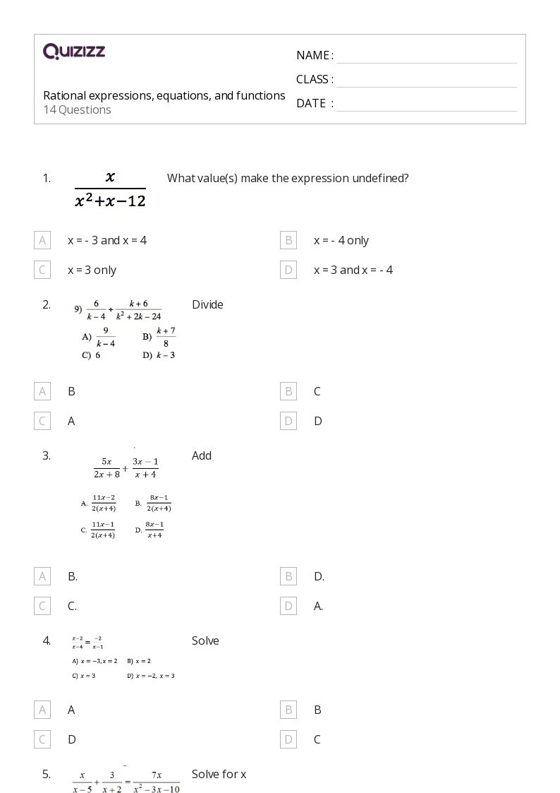 50+ rational expressions equations and functions worksheets for 10th