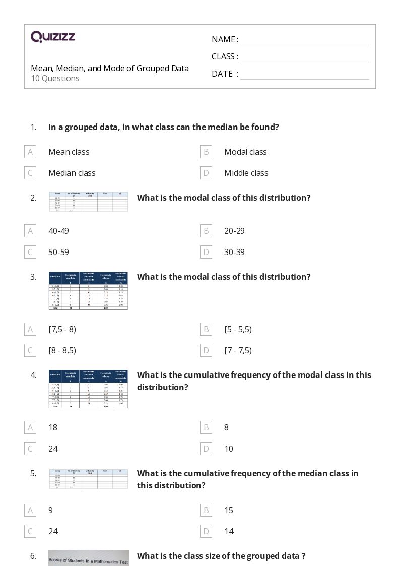 50+ Mean, Median, and Mode worksheets on Quizizz Free & Printable