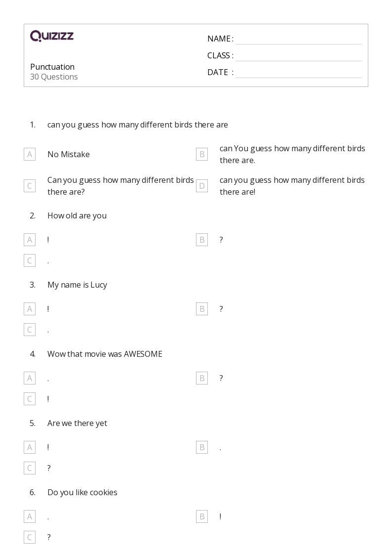 50+ Ending Punctuation worksheets on Quizizz | Free & Printable