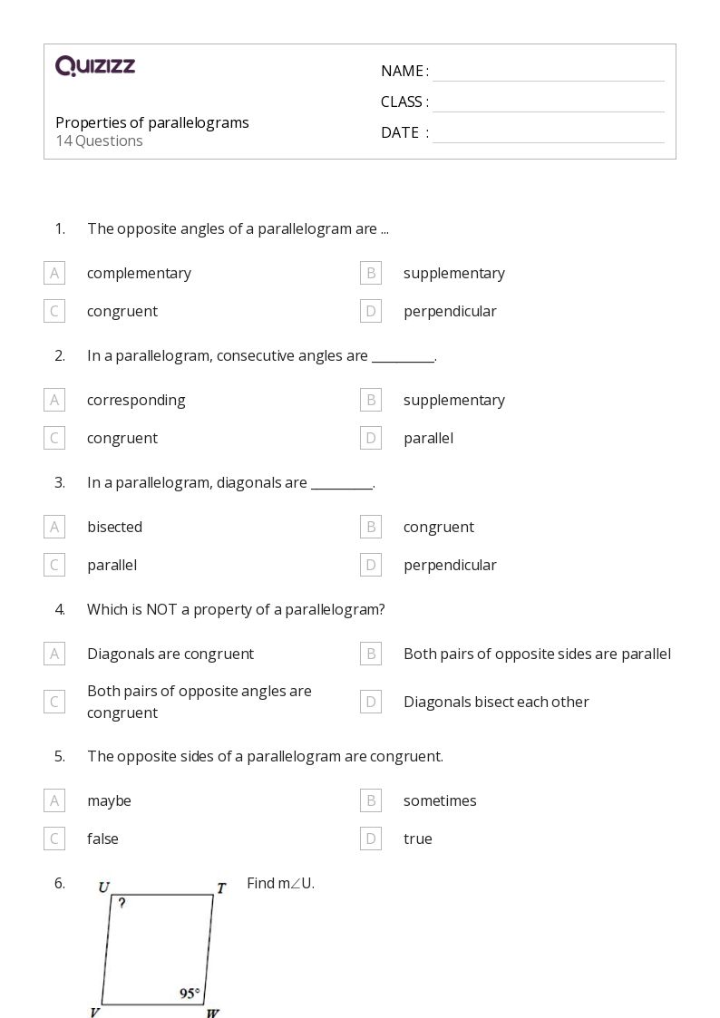 50+ properties of parallelograms worksheets on Quizizz | Free & Printable