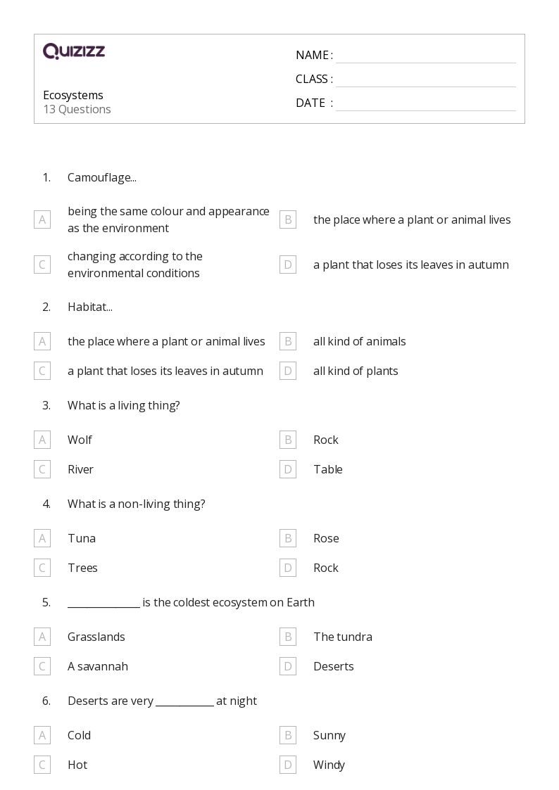 50+ Ecosystems worksheets on Quizizz | Free & Printable