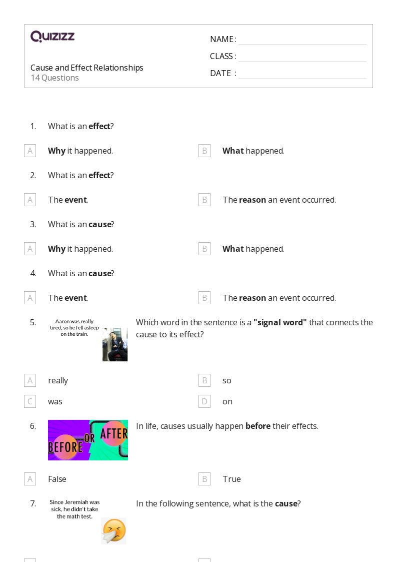 50+ Cause and Effect worksheets for 6th Grade on Quizizz | Free & Printable