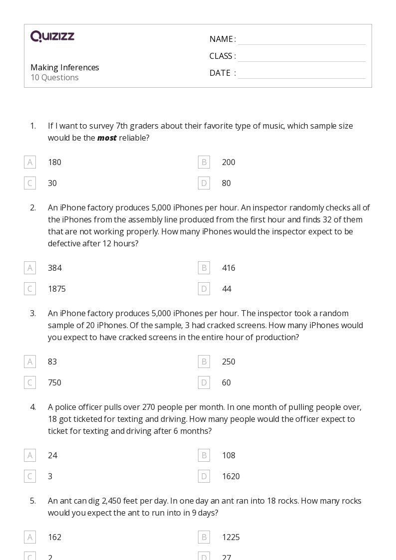 50+ Making Inferences worksheets for 7th Grade on Quizizz | Free