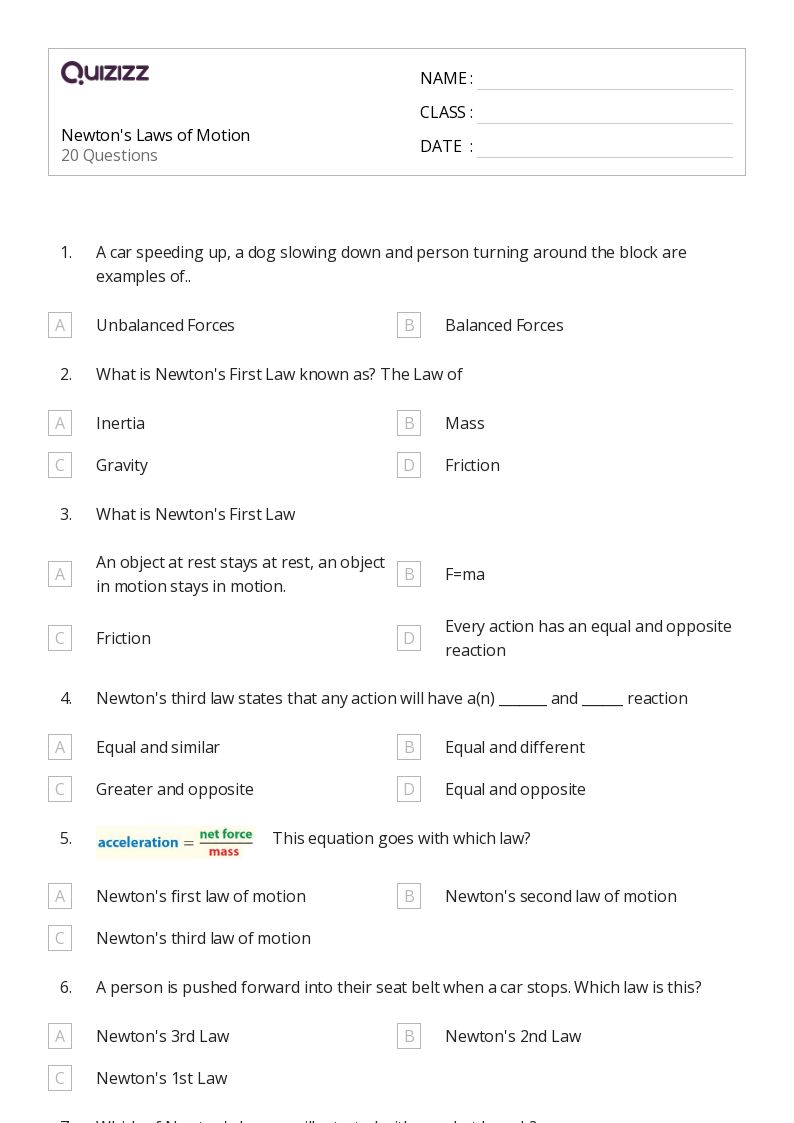 50+ forces and newtons laws of motion worksheets for 9th Class on