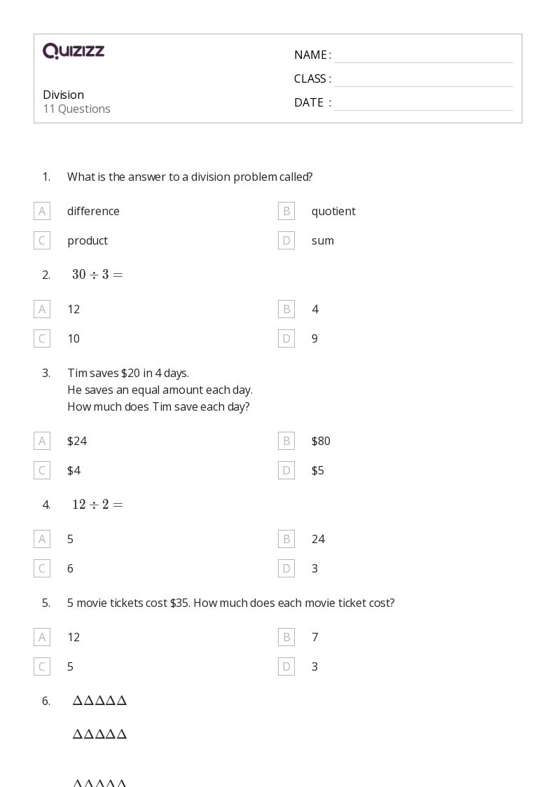 50+ Division worksheets for Grade 2 on Quizizz Free & Printable