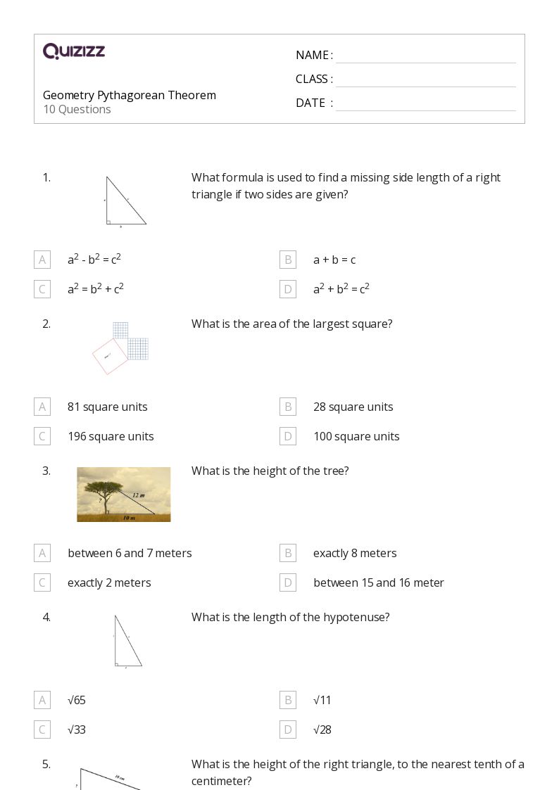 50+ Pythagorean Theorem worksheets for 5th Grade on Quizizz Free & Printable