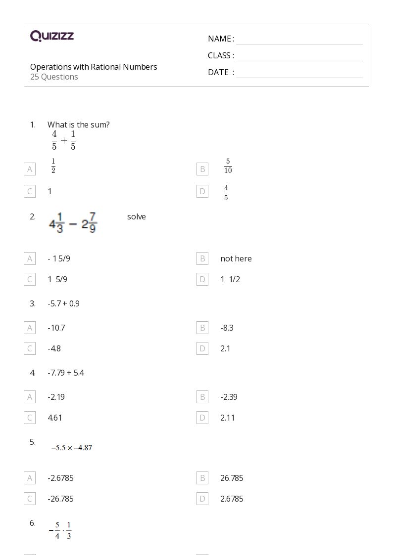 50+ Operations With Rational Numbers worksheets for 7th Grade on
