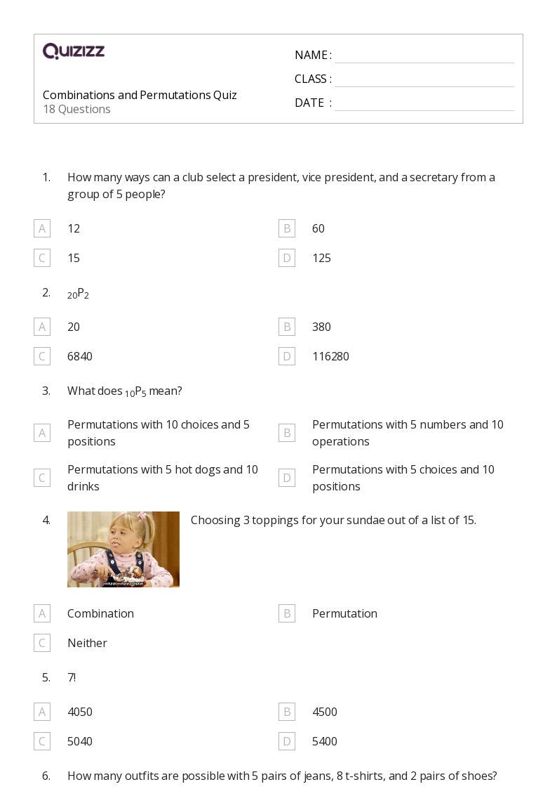 50+ permutations worksheets for 11th Grade on Quizizz Free & Printable