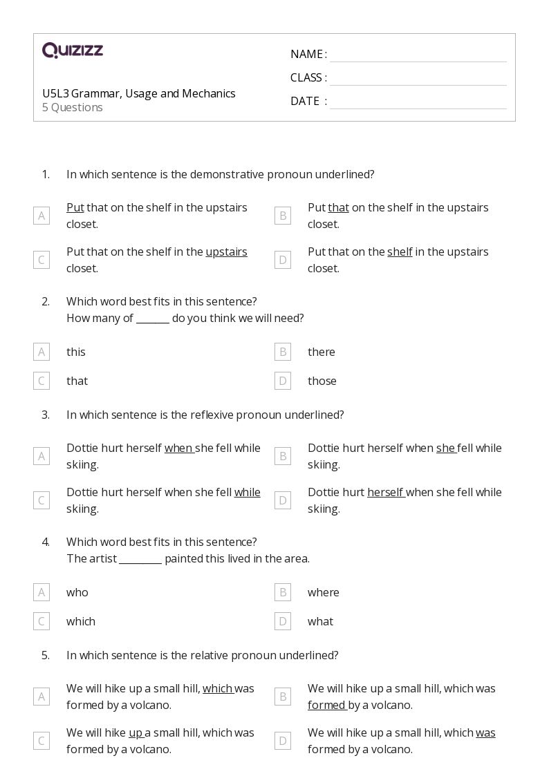 50+ Grammar and Mechanics worksheets for 5th Grade on Quizizz Free & Printable