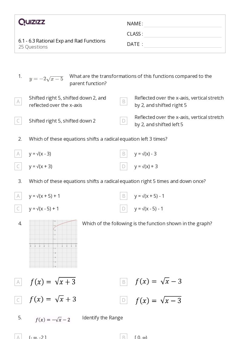 50+ radical equations and functions worksheets for 9th Class on Quizizz Free & Printable