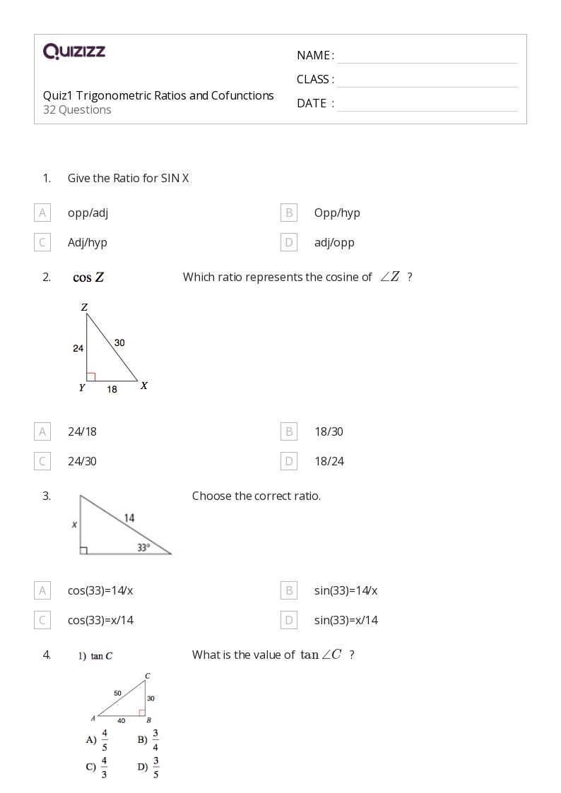 50+ trigonometric ratios sin cos tan csc sec and cot worksheets for 9th