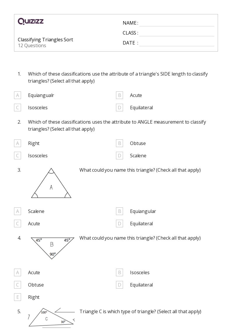 50+ Classifying Triangles worksheets for 3rd Grade on Quizizz Free & Printable