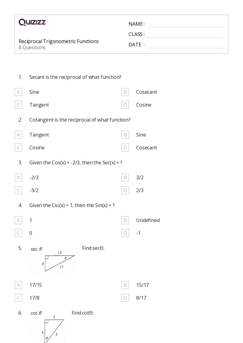 50+ Trigonometric Functions worksheets for 10th Class on Quizizz Free