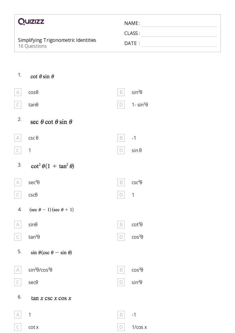 50+ razones trigonométricas sen cos tan csc sec y cot hojas de trabajo