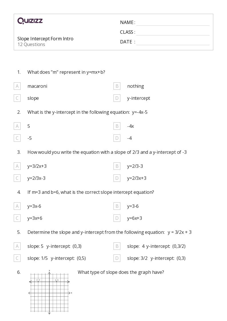 50+ SlopeIntercept Form worksheets for 8th Grade on Quizizz Free & Printable