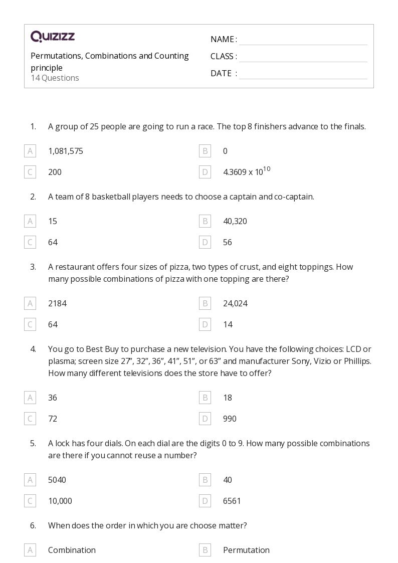 50+ permutations worksheets on Quizizz Free & Printable