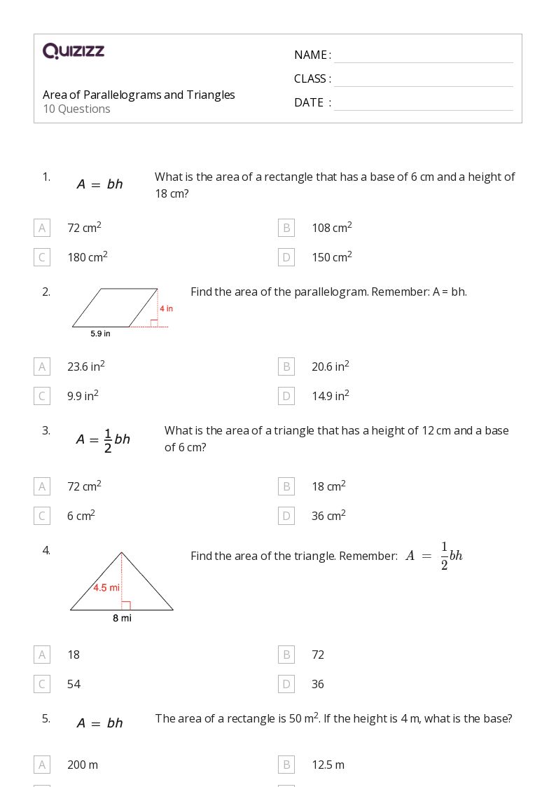 50+ Area of a Triangle worksheets for 5th Grade on Quizizz Free