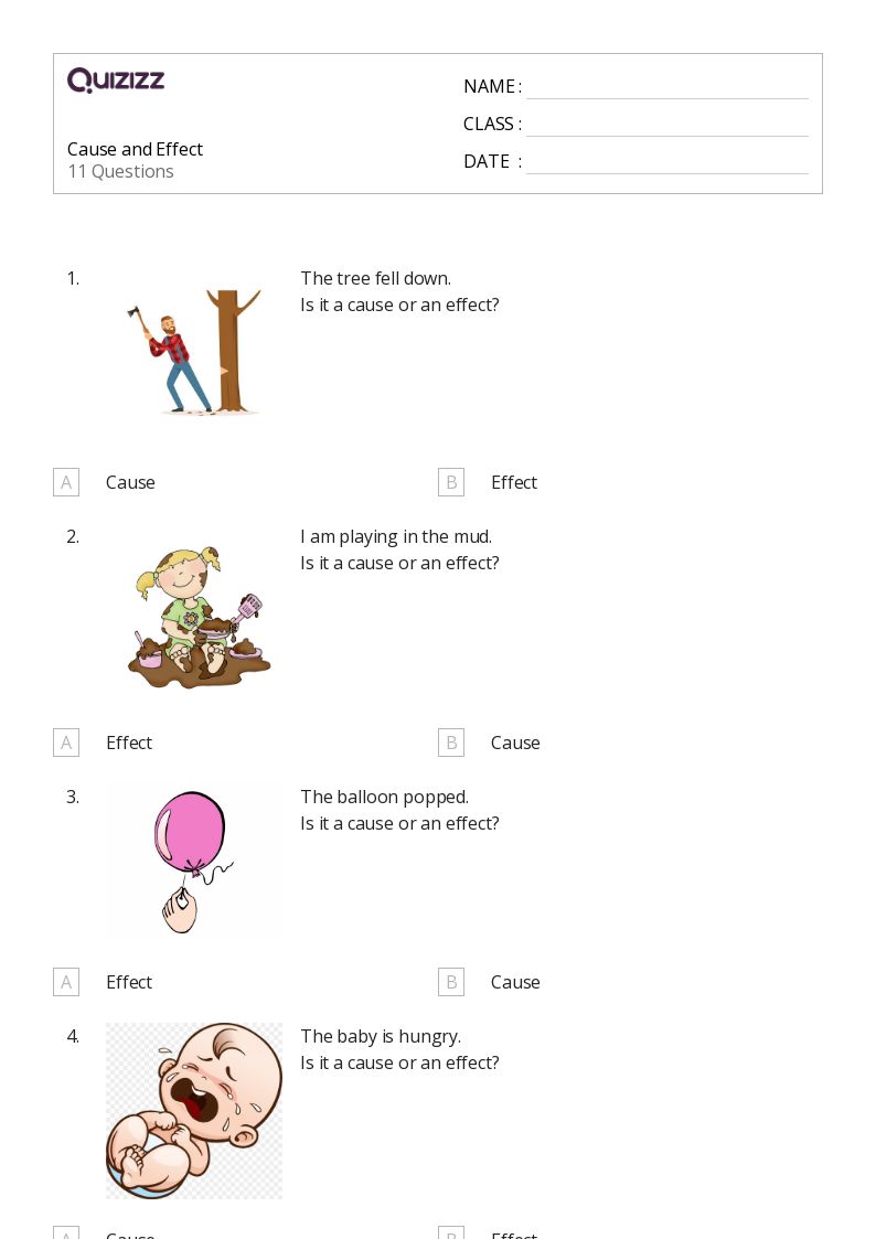 50+ Cause and Effect worksheets for 1st Grade on Quizizz Free & Printable