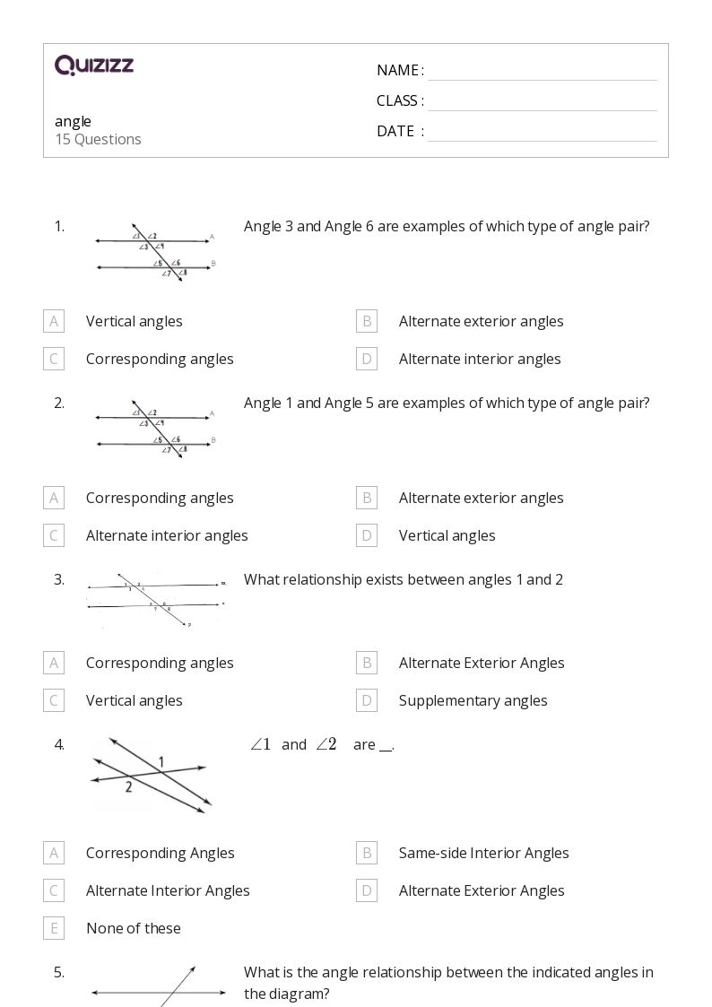 50+ Angles worksheets for 5th Class on Quizizz Free & Printable