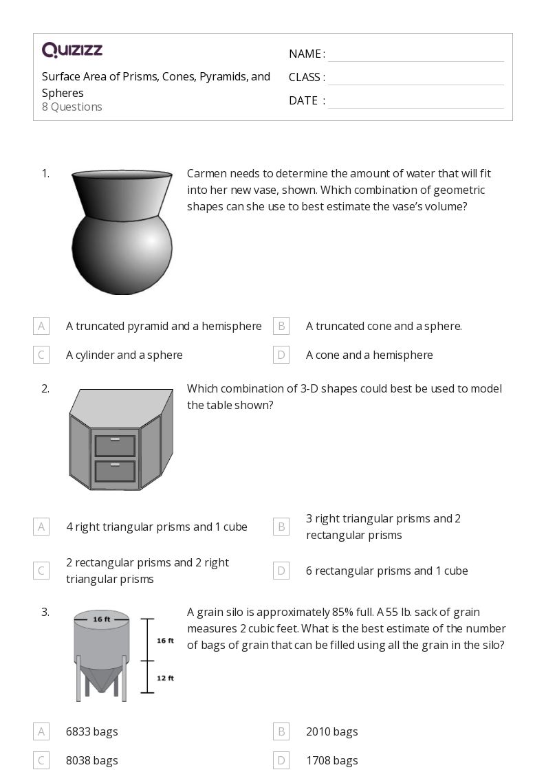 50+ volume and surface area of cones worksheets for 10th Class on