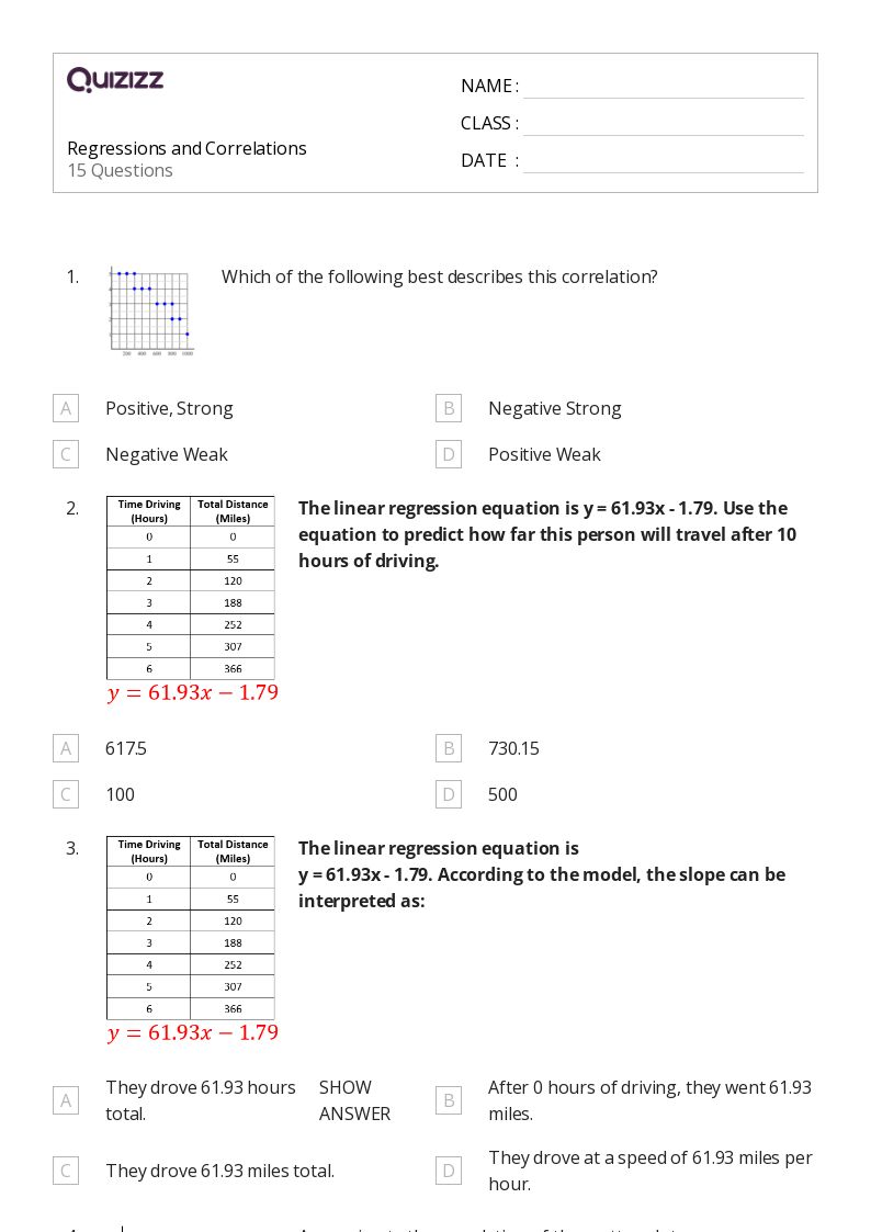 50+ correlation and coefficients worksheets for 11th Year on Quizizz Free & Printable