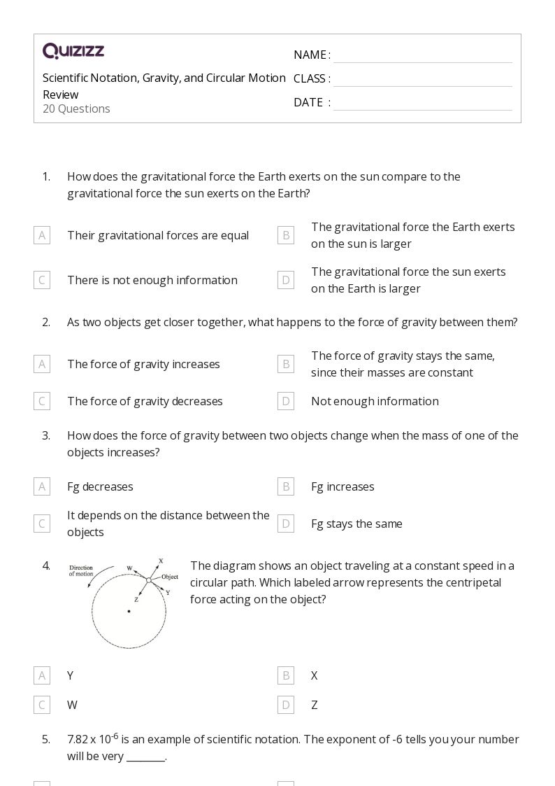 50+ centripetal force and gravitation worksheets for 10th Grade on Quizizz Free & Printable