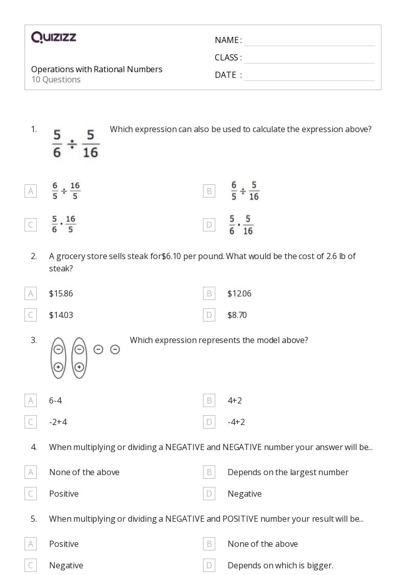 50+ Operations With Rational Numbers worksheets for 6th Grade on