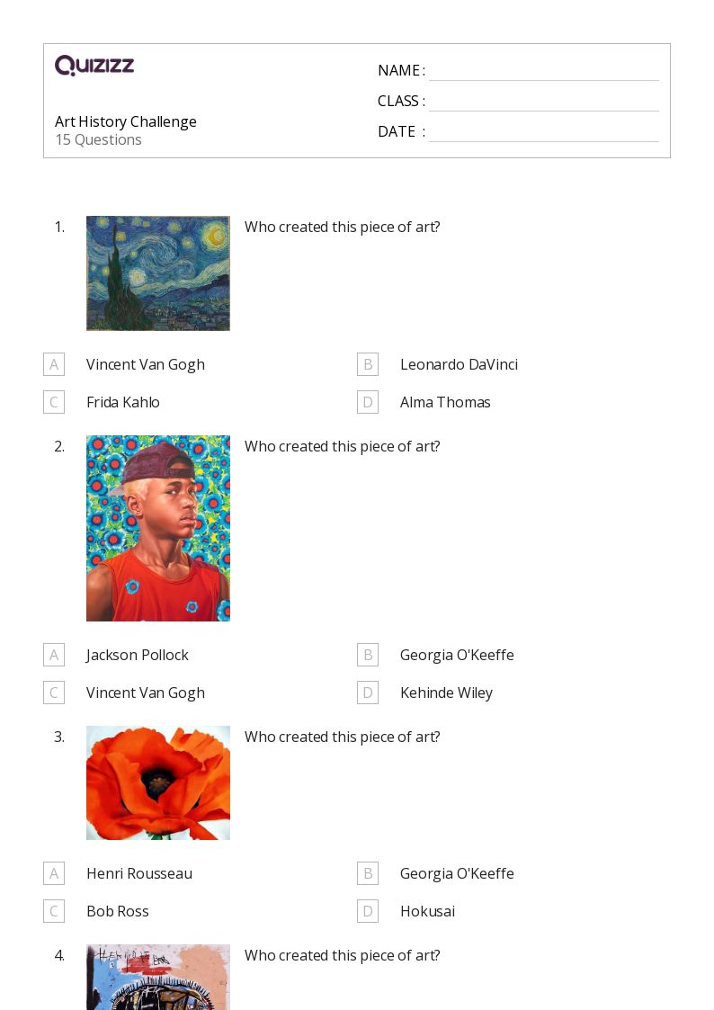 50+ Art History worksheets on Quizizz Free & Printable