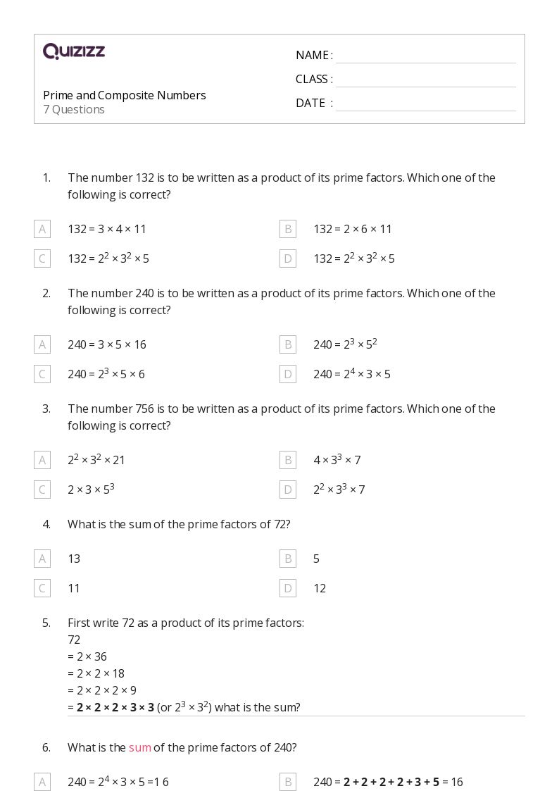 50+ Prime and Composite Numbers worksheets for 4th Grade on Quizizz Free & Printable