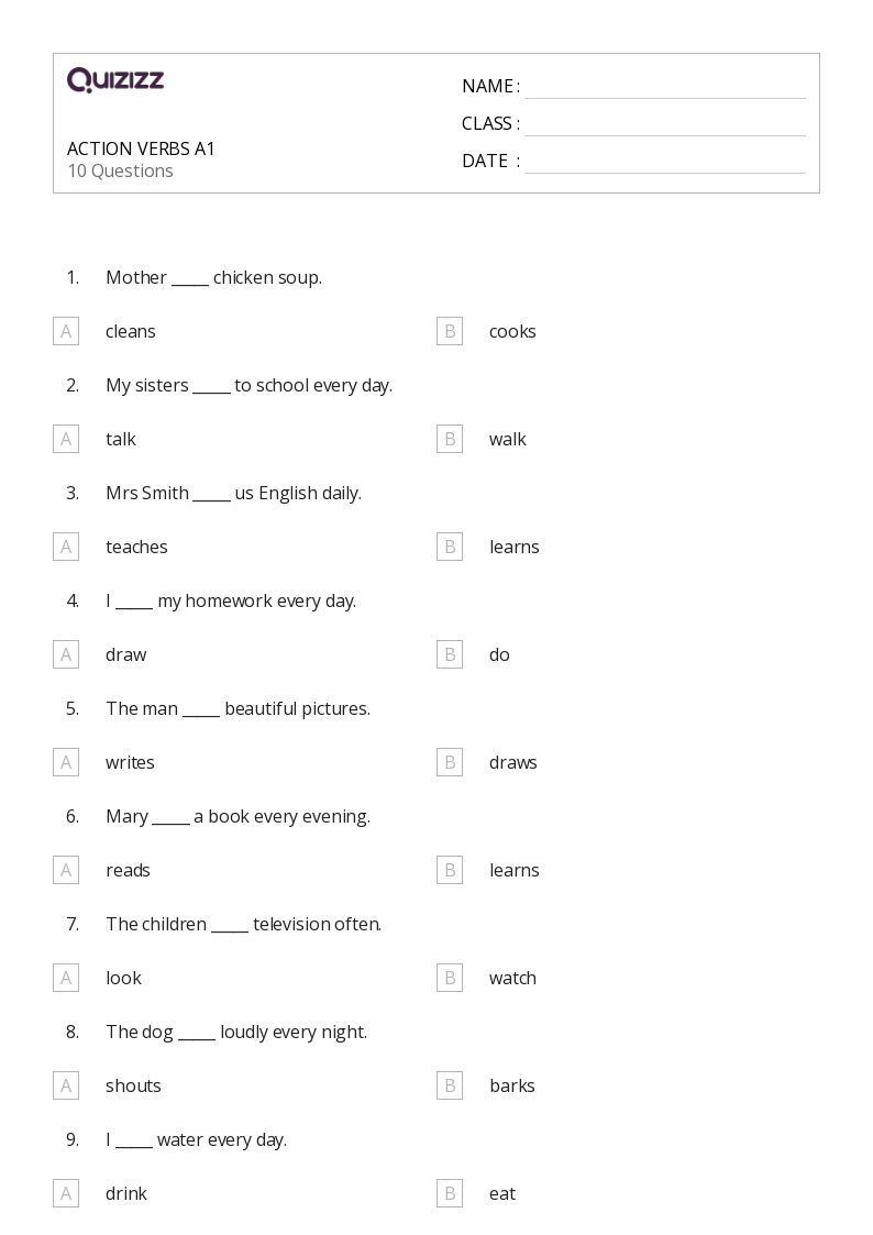 50+ Action Verbs worksheets for 5th Grade on Quizizz Free & Printable