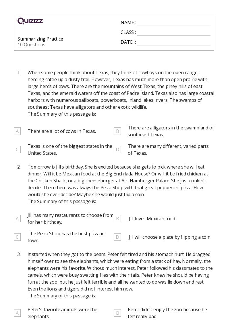 50+ Summarizing worksheets for 3rd Grade on Quizizz | Free & Printable