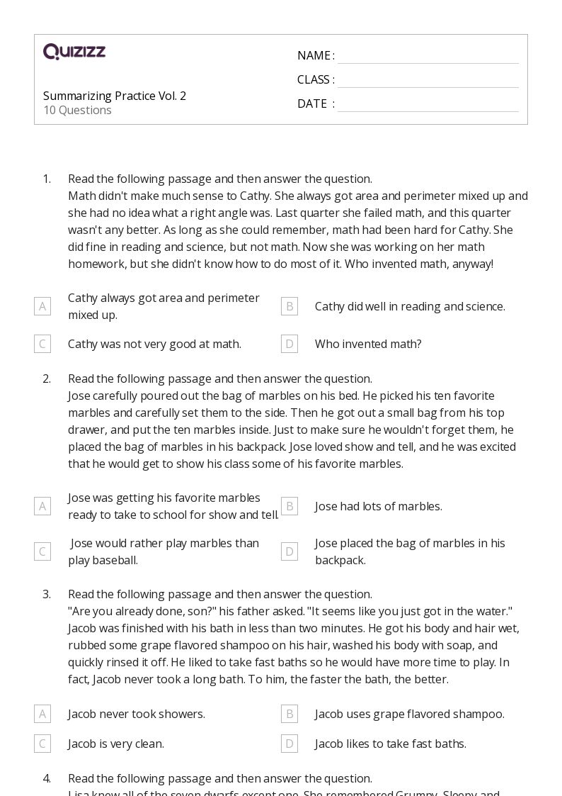 50+ Summarizing worksheets for 3rd Grade on Quizizz | Free & Printable